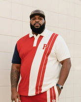 Men's Plus Size Daily Casual Simple Slant Striped Red Short Sleeve POLO Trousers Suit